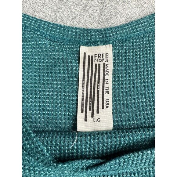 Free People Slit Back Thermal Knit Top Size Large Turquoise - Picture 5 of 8